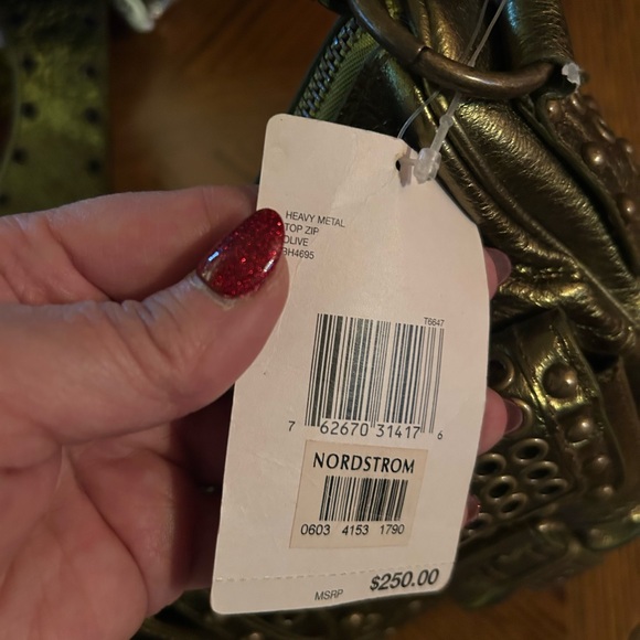 Vintage BETSEY JOHNSON Olive Heavy Metal Studded Satchel Handbag - Picture 9 of 16